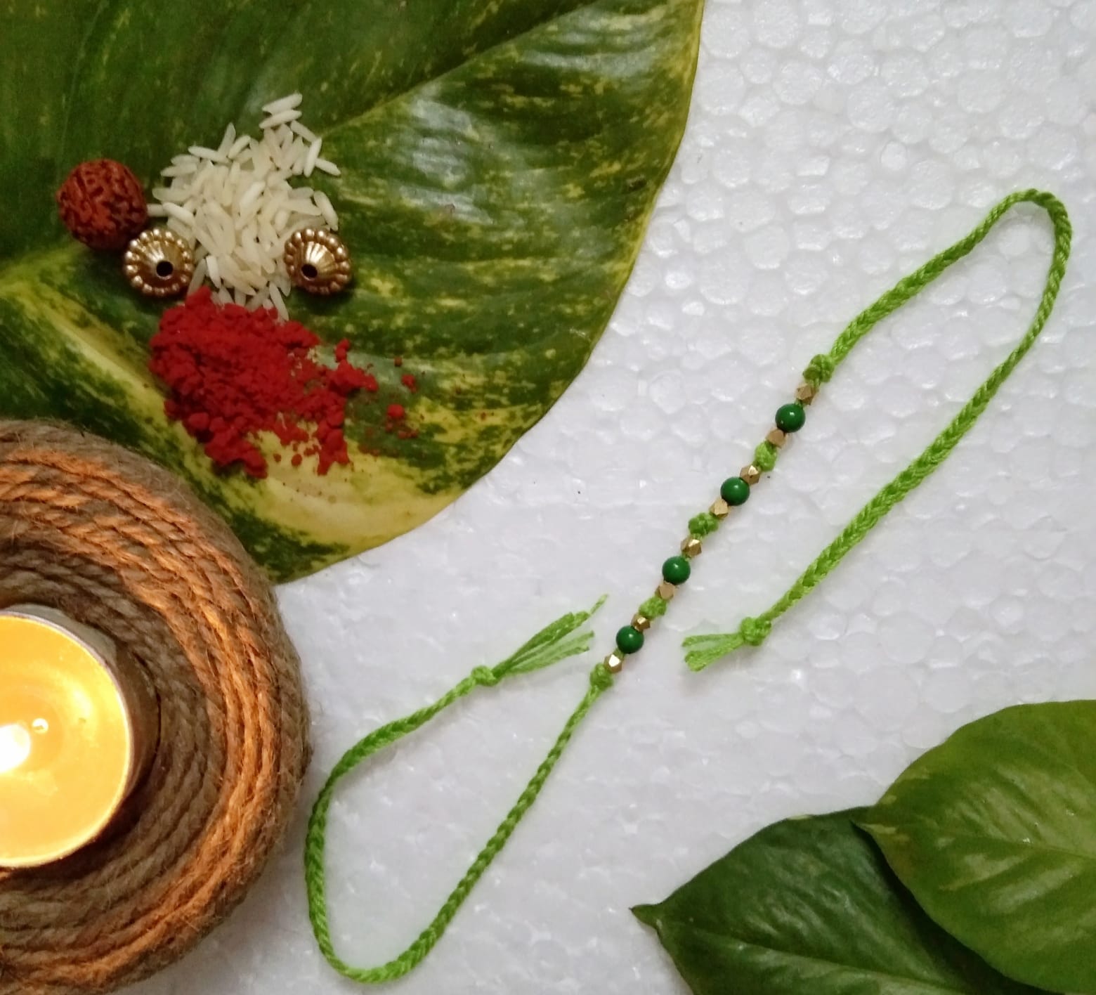Green Beaded Rakhi for Brother