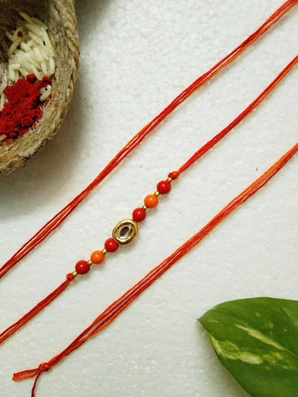 Red & Orange Beaded Rakhi
