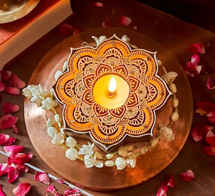 Tea-Light Diya in Wooden Stand