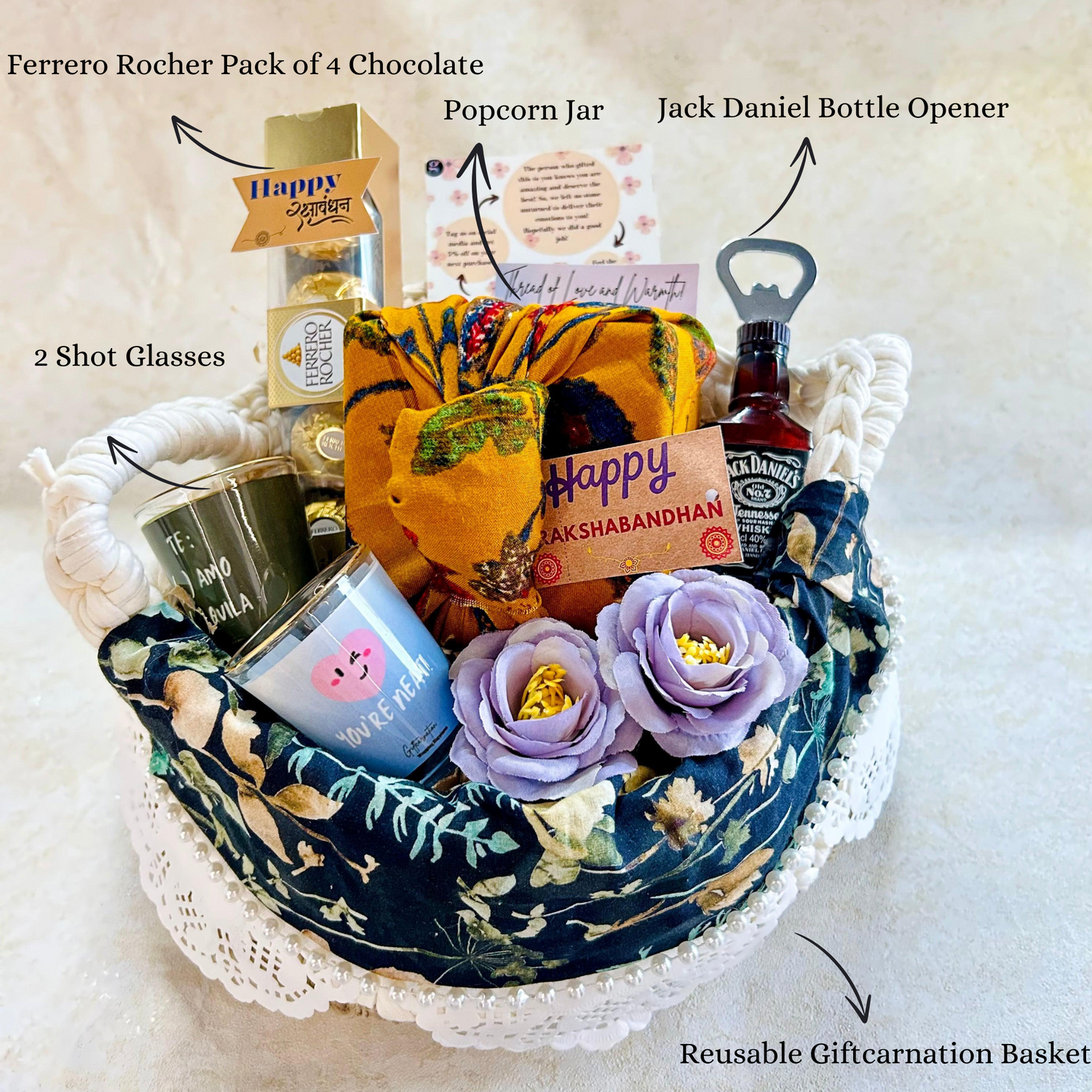 Rakhi Hamper with Shot Glasses Snacks |Modern Raksha Bandhan Hamper for Brother